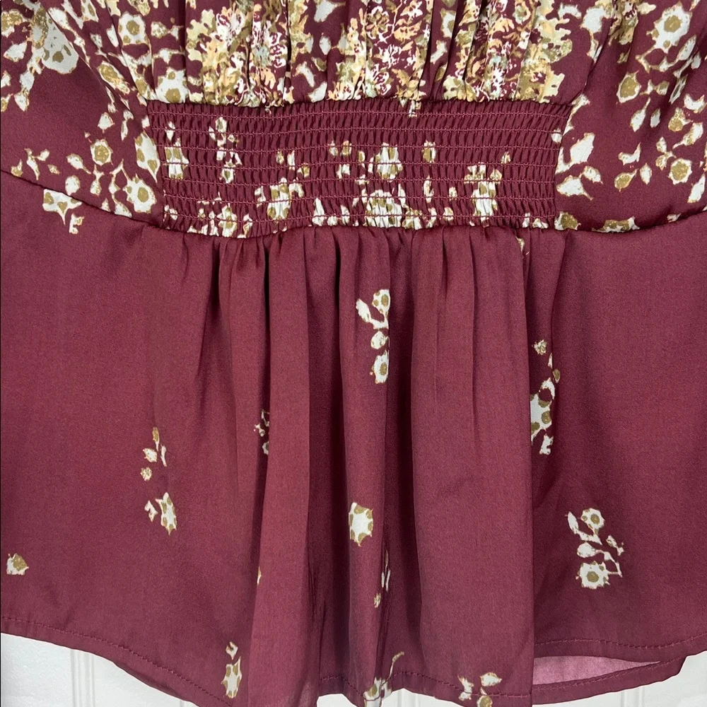 NWT Free People Run Free V-Neck Long Balloon Sleeve Chocolate Combo Size XS